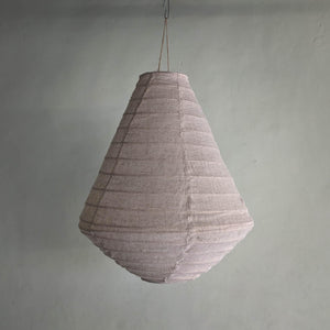 Handmade natural fiber pendant lamp with textured beige fabric, minimalist home decor