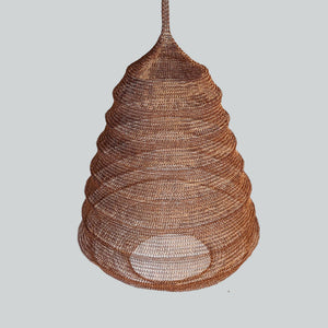 Handwoven rattan pendant light with beehive shape, eco-friendly natural home decor