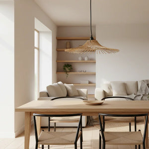 Modern living room with rattang pendant light bali