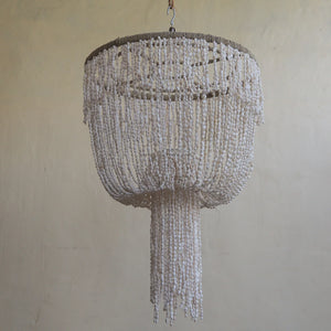 Handmade Balinese seashell chandelier with cascading natural white shell strands