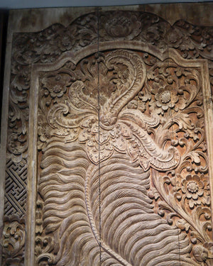 Hand-carved vintage wooden wall panel with intricate floral and leaf motifs