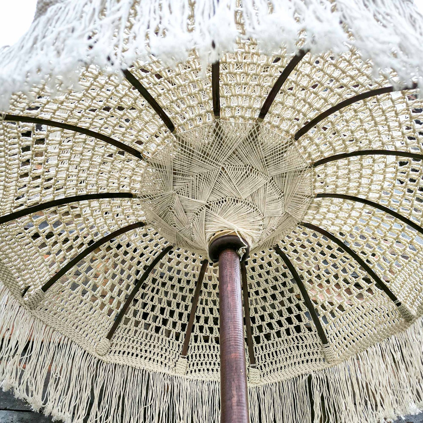 Triple Macrame Parasol in White