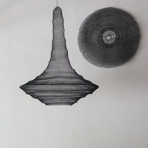 Large black wire mesh chandelier in teardrop shape, handcrafted from copper mesh iron, elegant lighting decor.