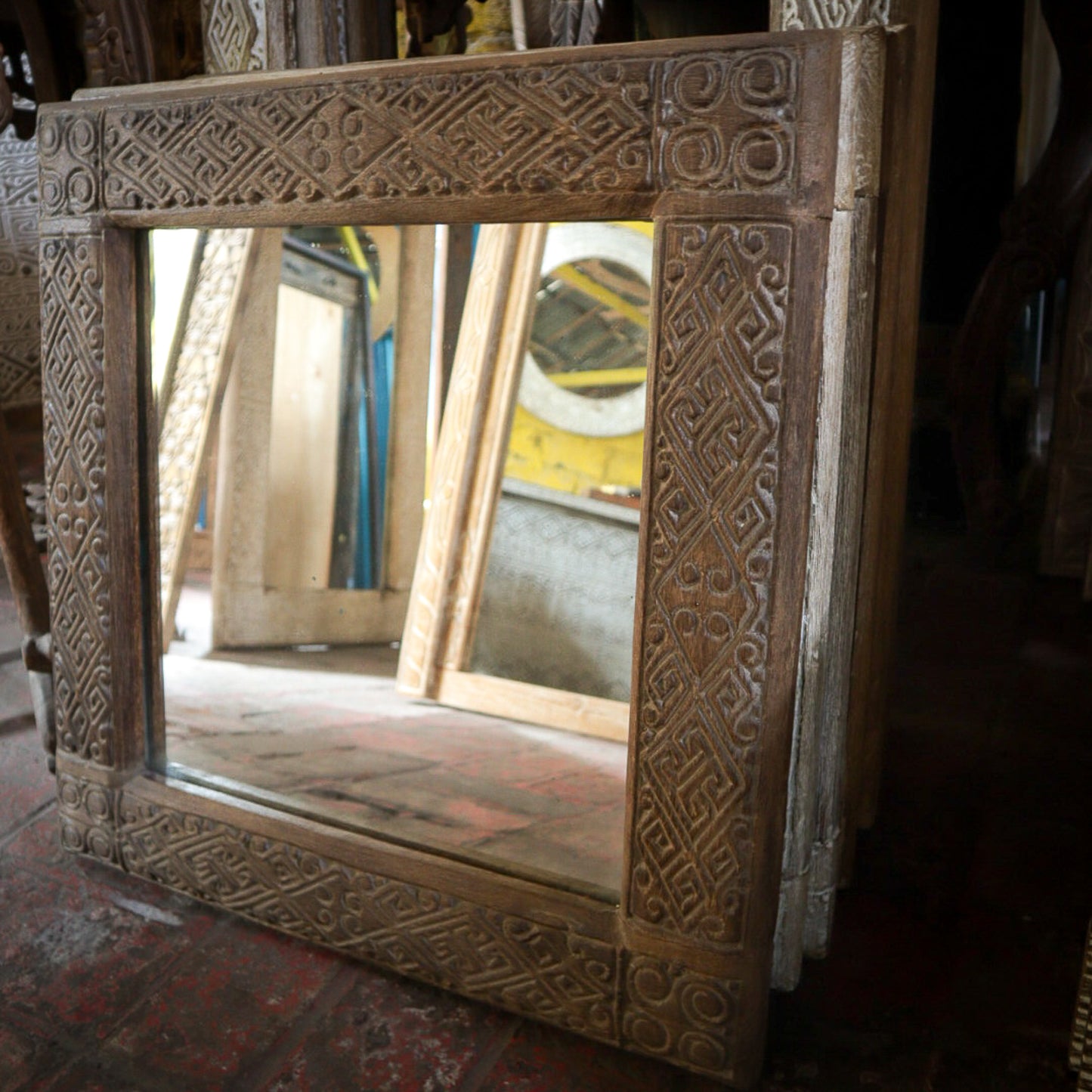 wooden vintage mirror