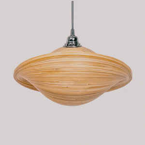 Handmade bamboo chandelier pendant light with natural woven design on white background