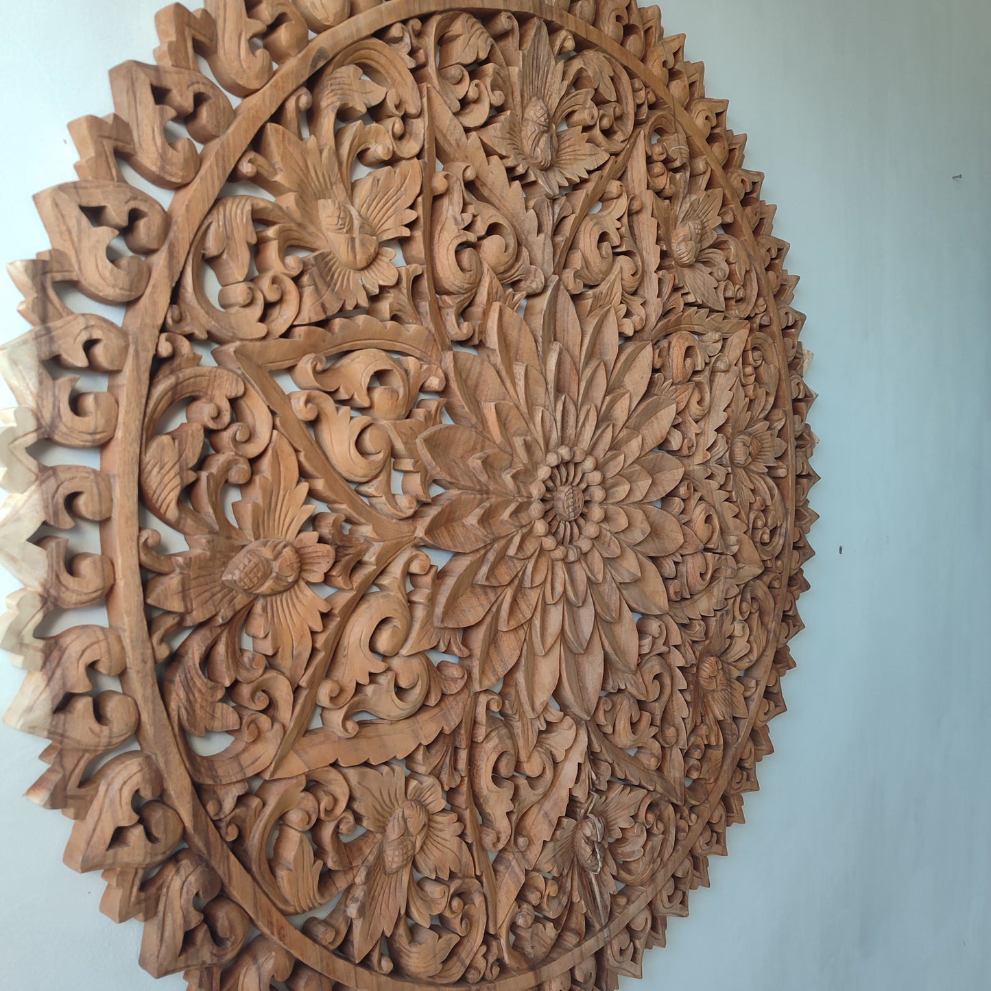Handcarved Wall Panel Bali Flower Motif