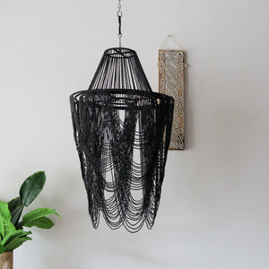 Black beaded chandelier handcrafted in Bali, Indonesia. Unique design with free worldwide shipping included.