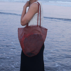 Copper Wire Mesh Hand Woven Tote Bag in Red