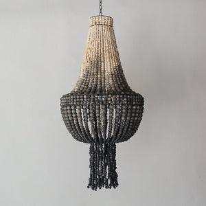 Beaded chandelier with ombre color design, handcrafted in Bali, featuring a unique pattern and texture.