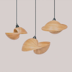 Modern hanging bamboo lamps with unique twisted designs, eco-friendly home decor lighting