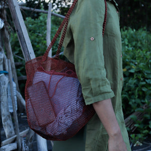 Copper Wire Mesh Hand Woven Tote Bag in Red