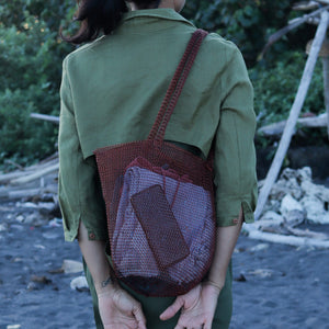 Copper Wire Mesh Hand Woven Tote Bag in Red