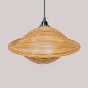 Handcrafted bamboo pendant light with natural finish and modern design, eco-friendly decor