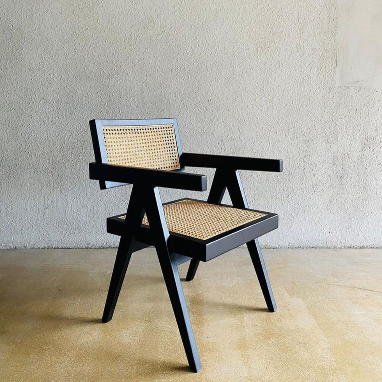 Wooden Black Chair Rattan