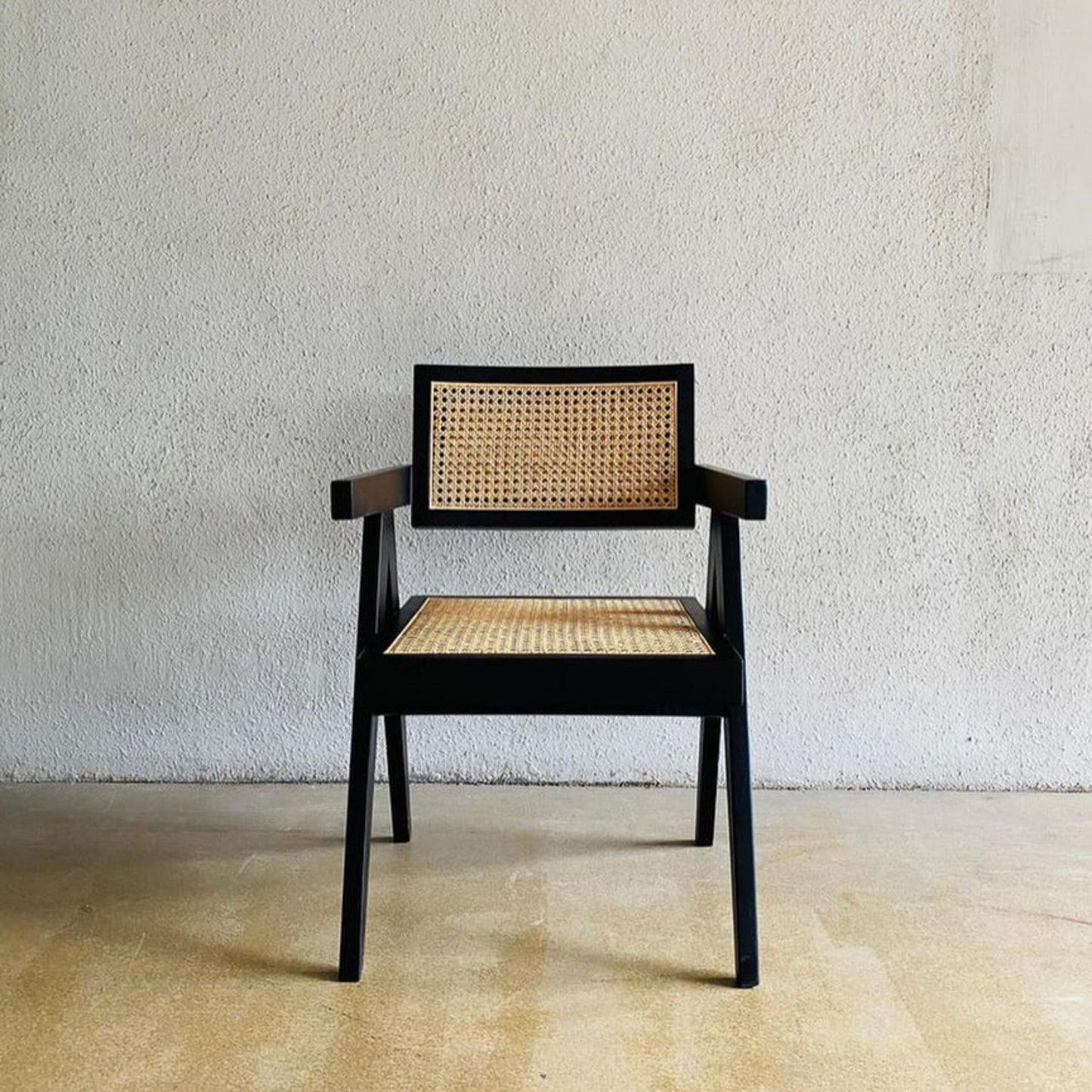 Wooden Black Chair Rattan