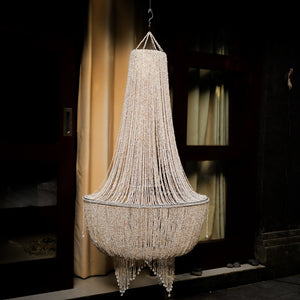 Handmade Balinese seashell chandelier with cascading beads, luxury home decor lighting