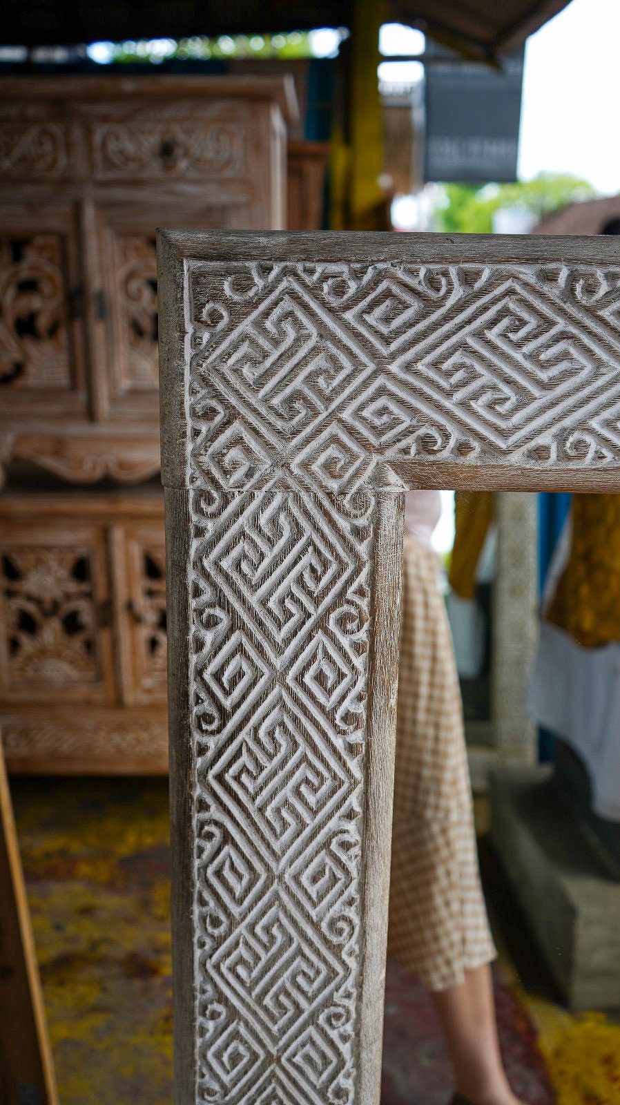 Hand carved Wooden Frame Mirror ethnic motif