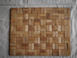 Square woven wood wall decor panel with natural finish, rustic Bali home accent