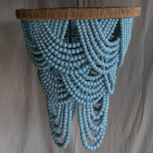 Handmade blue beaded chandelier with natural rope accent for boho home decor