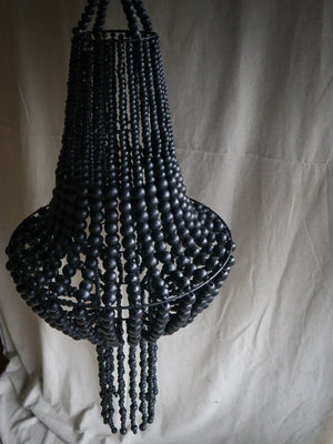 Handmade black beaded chandelier with cascading strands, boho decorative lighting