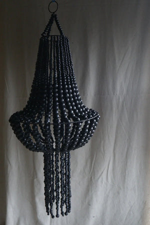 Handcrafted black beaded chandelier with Bohemian style, eco-friendly home decor