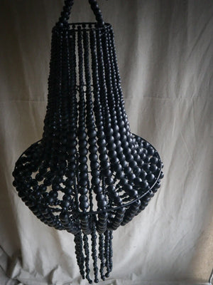 Handmade black beaded chandelier with cascading strands, Boho style room decor lighting